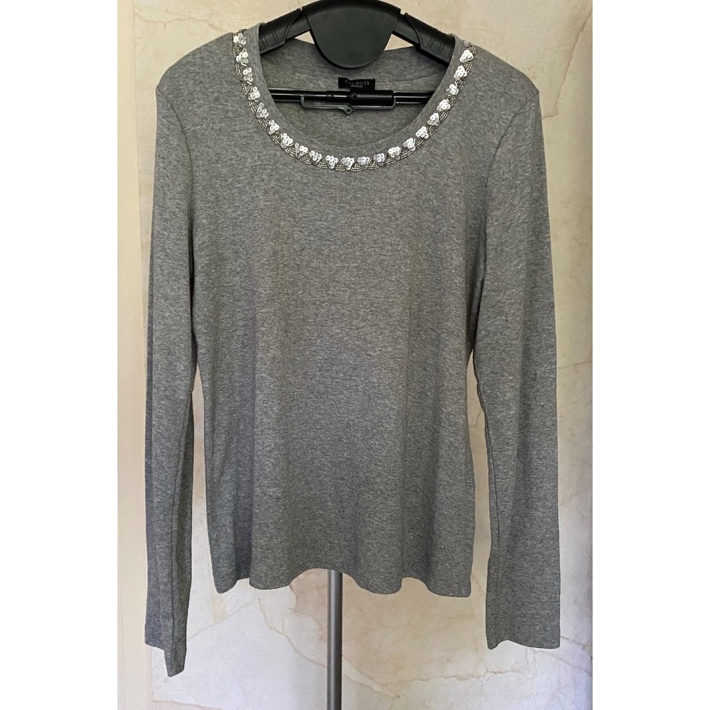 NWOT Talbots Gray Shirt w/ Beaded Neckline S